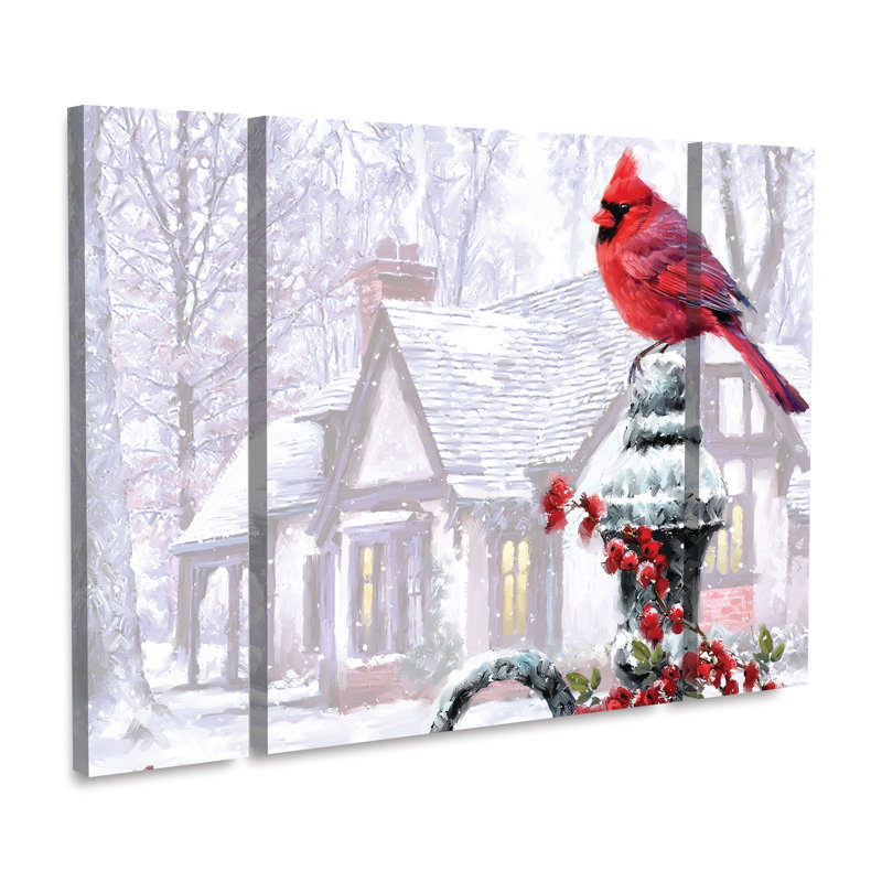 The Macneil Studio «Cardinal On Gatepost», ensemble de 3 panneaux d'art, H 30 po x l 41 po x P 2 po