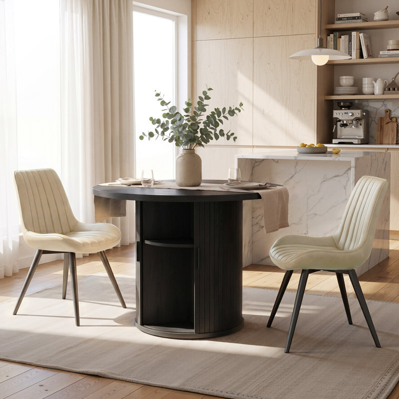 Ensemble de table de salle à manger 31,5 "/ 47" en bois avec tablette de rangement semi-ouverte, comprenant 2 à 4 chaises rembourrées en tissu