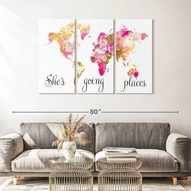 «Travel She's Going Places», reproduction sur toile, H 36 po x l 57 po x P 1,25 po