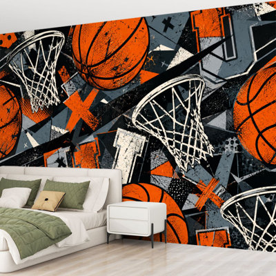 Wall Mural Peel and Stick Wallpaper Abstract seamless grunge sport for textile basketball modern boys Self-Adhesive Removable Contact Paper Wall Decor for Living Room Bedroom 69"H x 96"W