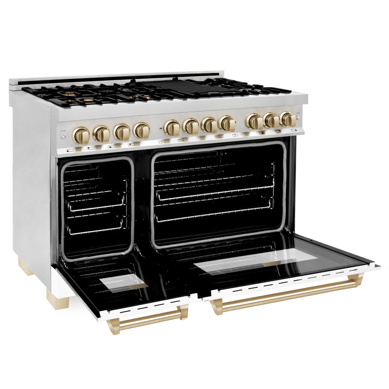ZLINE Autograph 48" Legacy Dual Fuel Range w/ 7 Burners, Gold Stainless Steel with White Matte