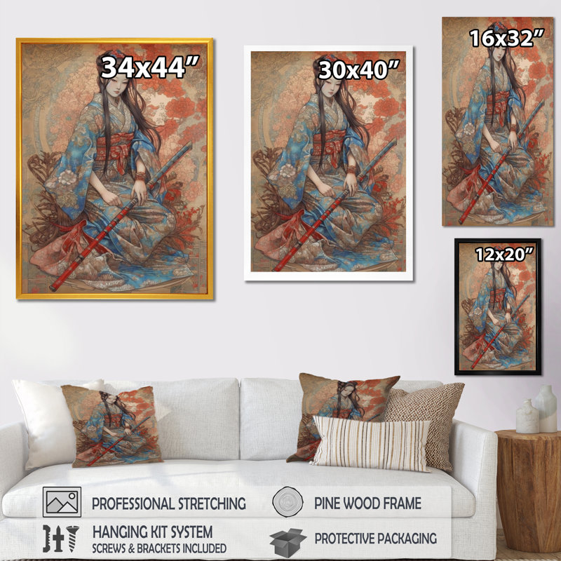 «Fierce Samurai Girl II», impression sur toile, Cadre photo noir, H 20 po x l 12 po x P 1 po