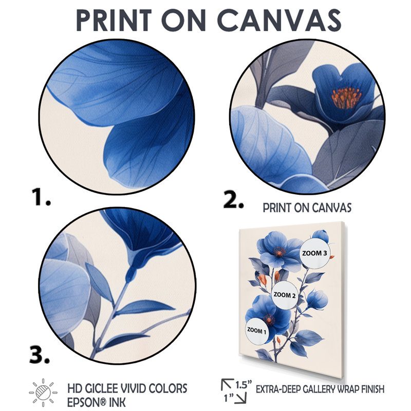 «Blue Cherry Blossom Beauty III» - art mural fleur de cerisier, Cadre flottant brun, H 30 po x l 40 po x P 1,5 po