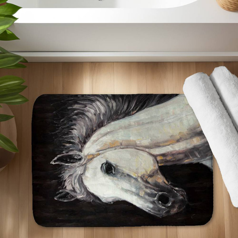 White star horse Bath Mat with Non-Slip Backing - Quick Dry Memory Foam Bathroom Rug - Absorbent - Modern Plush Spa-Style - Machine Washable