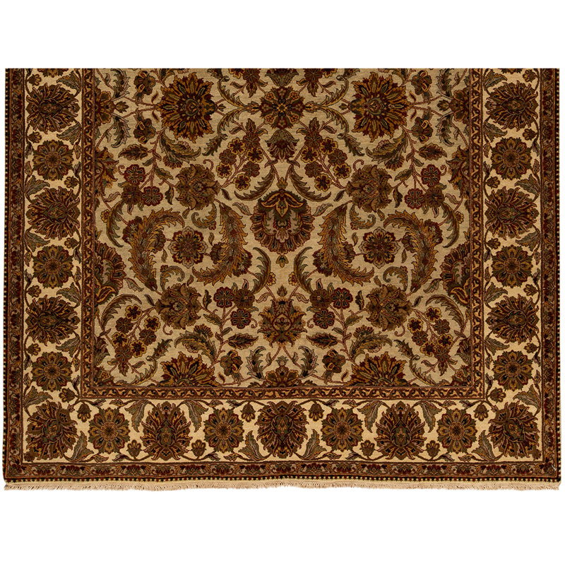 Tapis caramel / ivoire / noir noué à la main de haute qualité