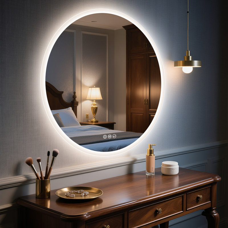 Miroir de salle de bain rond avec lumières, désembuage, Bluetooth, à intensité variable, 27,5 po x 27,5 po
