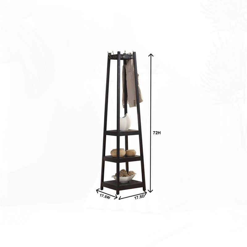 Coat Rack W/ 3-Tier Storage Shelves, Black