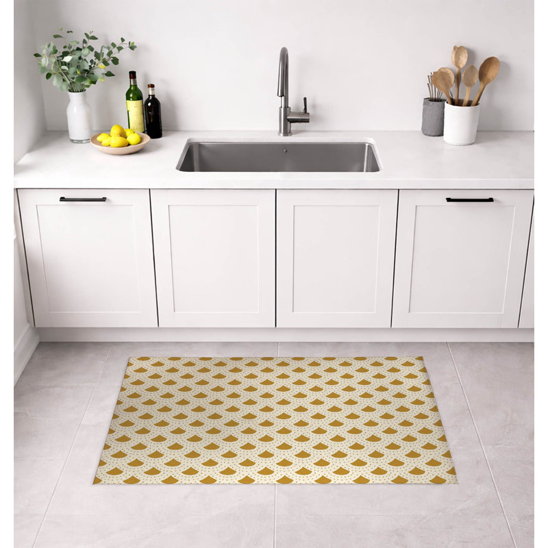 Tapis de cuisine à pois, Rectangle 5' x 7', Golden Ochre Geometric