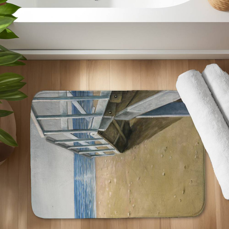 Seaside landscape Bath Mat with Non-Slip Backing - Quick Dry Memory Foam Bathroom Rug - Absorbent - Modern Plush Spa-Style - Machine Washable