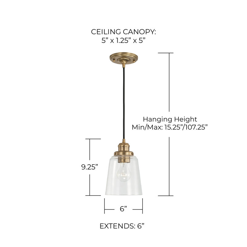 Luminaire suspendu 1 lumière à une cloche, Laiton vieilli