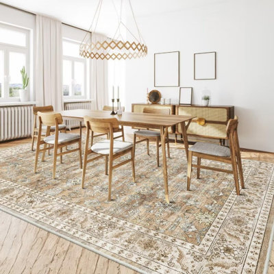 Machine Washable Foldable Area Rug - Vintage Look Floral & Flower Print Design Area Carpet With Non Slip Backing For Living Room, Bedroom, Oriental Soft Thin Pile Area Rugs - Stain Resistant,  Non-Shedding, Easy-Cleaning and Home Decor Ideas