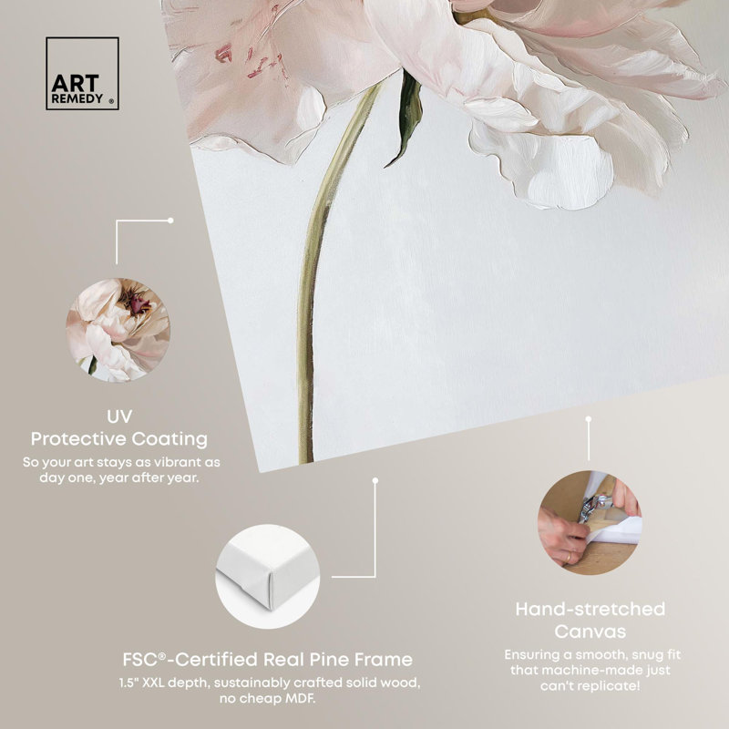 Large Beige and White Floral Canvas Wall Art