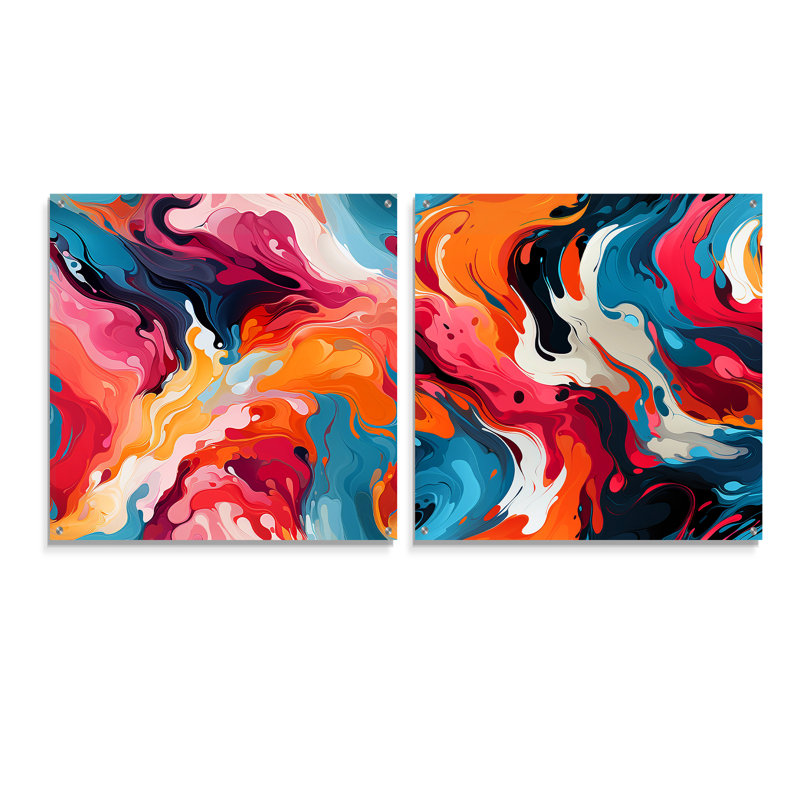 Dainen - Ensemble de 2 peintures murales abstraites en acrylique, H 16 po x l 33 po