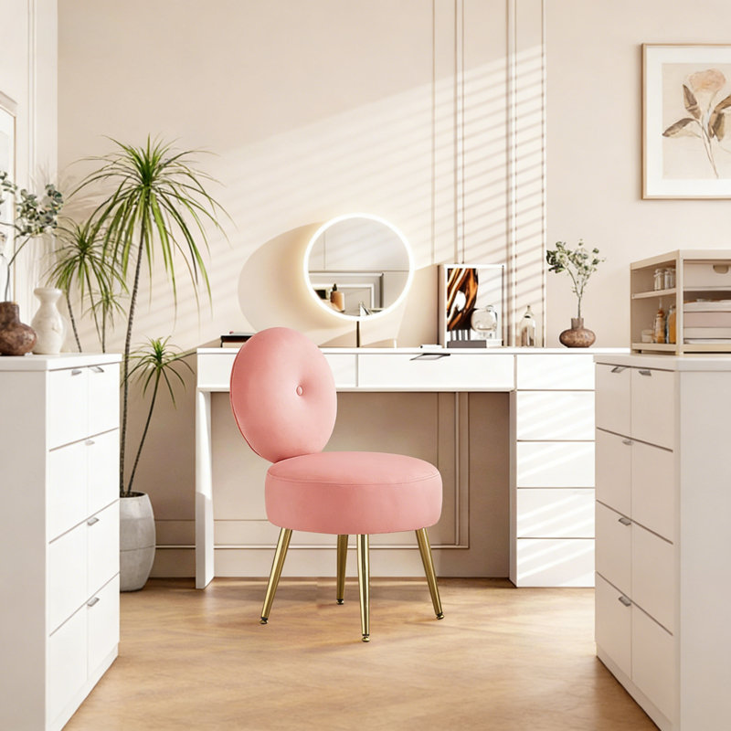Noehly Upholstered Velvet Accent Stool Vanity Chair, Pink Velvet