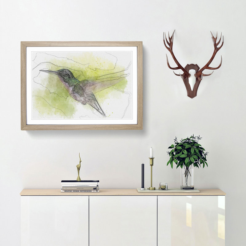 Hummingbird in Costa Rica in Abstract - Framed Print, 60cm H x 91cm W x 2cm D, Oak