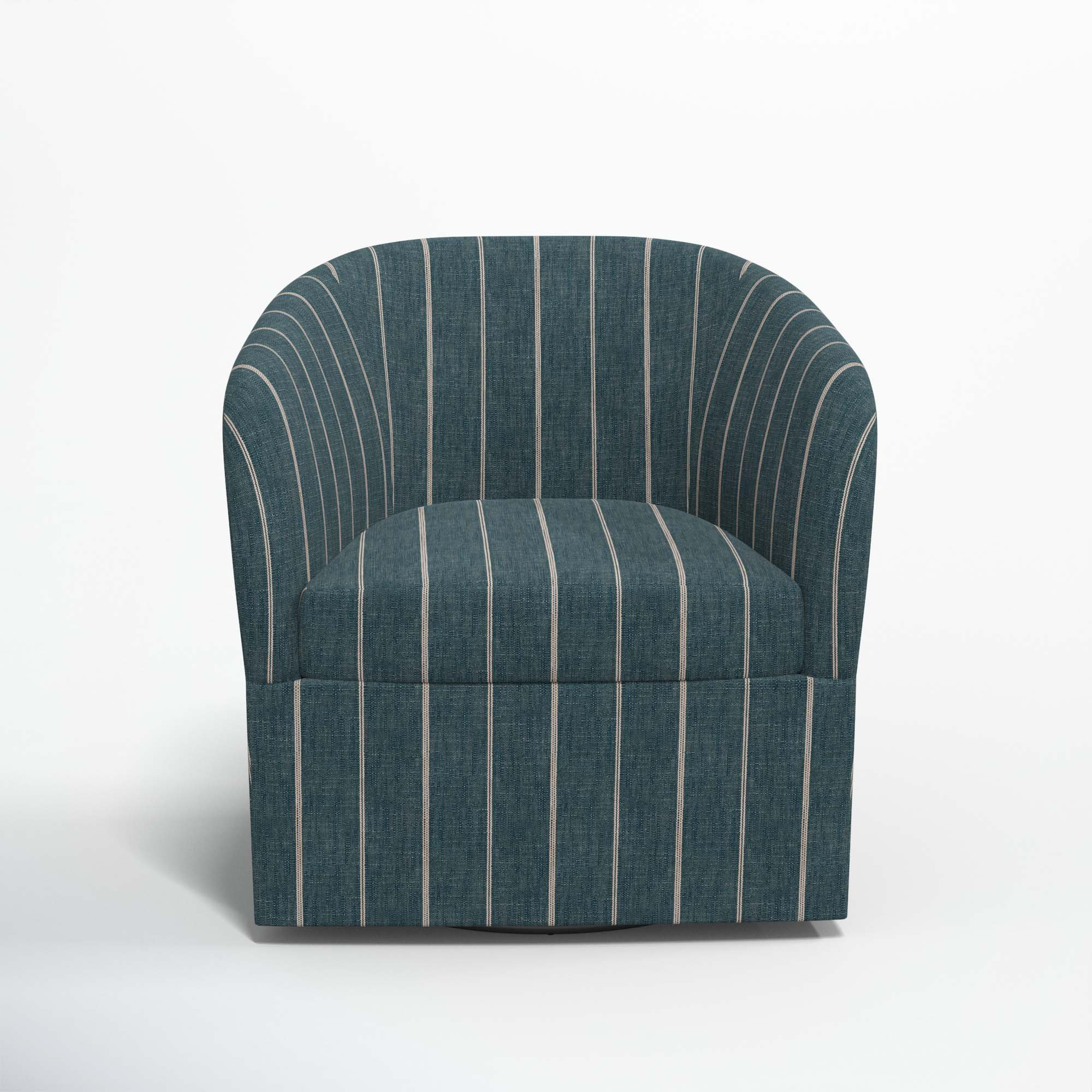 Lesia Upholstered Swivel Barrel Chair, Fritz Indigo Stripe