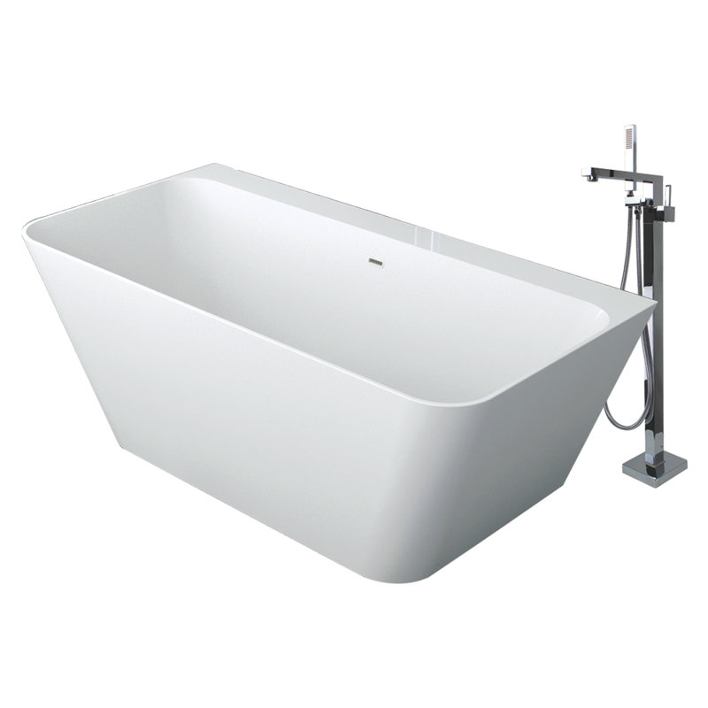 Studio Glenwood 69.9218'' x 31.5'' Freestanding Soaking Resin Stone Bathtub with Faucet