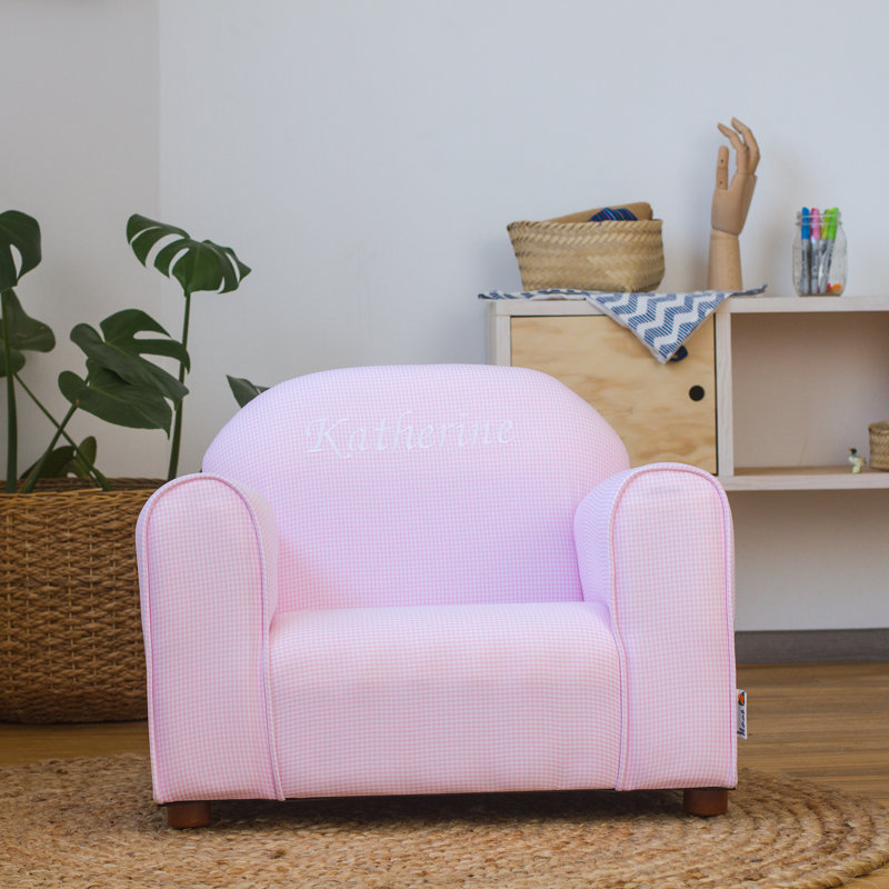Fauteuil club personnalisé Keet, Gingham, Blanc, Oui, Rose