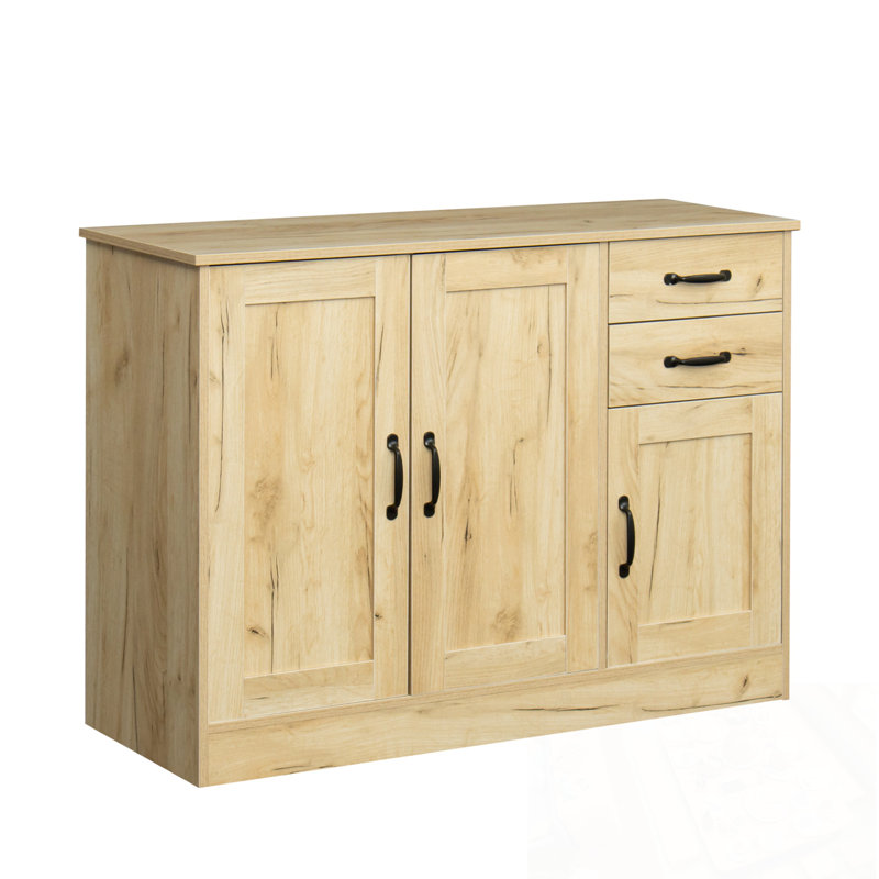 Buffet moderne en bois avec 2 portes, 1 rangement et 2 tiroirs - Portes d'armoire de rangement pour la porte d'entrée - Console de salle à manger, 43,3 po