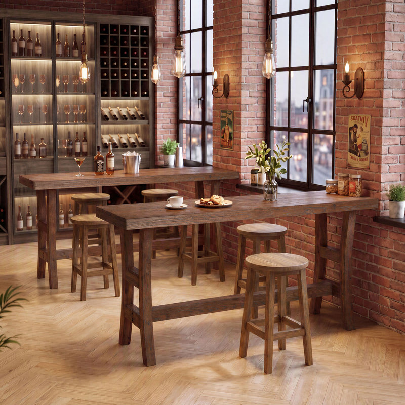 63'' Solid Wood Bar Table with Footrest