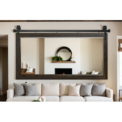  Ozark Hardwood Beveled Mirror With Steel Barn Door Rail