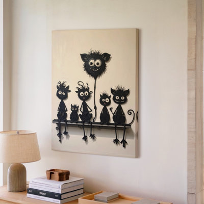Canvas Wall Art Whimsical Creatures On A Bench Playful Silhouette Not All Ready To Hang Gallery Wrapped Home Decor Premium Quality