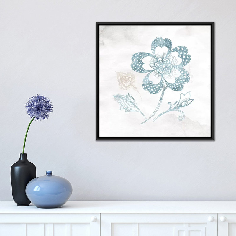 « eastern boho iv bleu-vert », impression sur toile, H 18 po x l 18 po x P 1,5 po, Toile encadrée noire, Pas de tapis