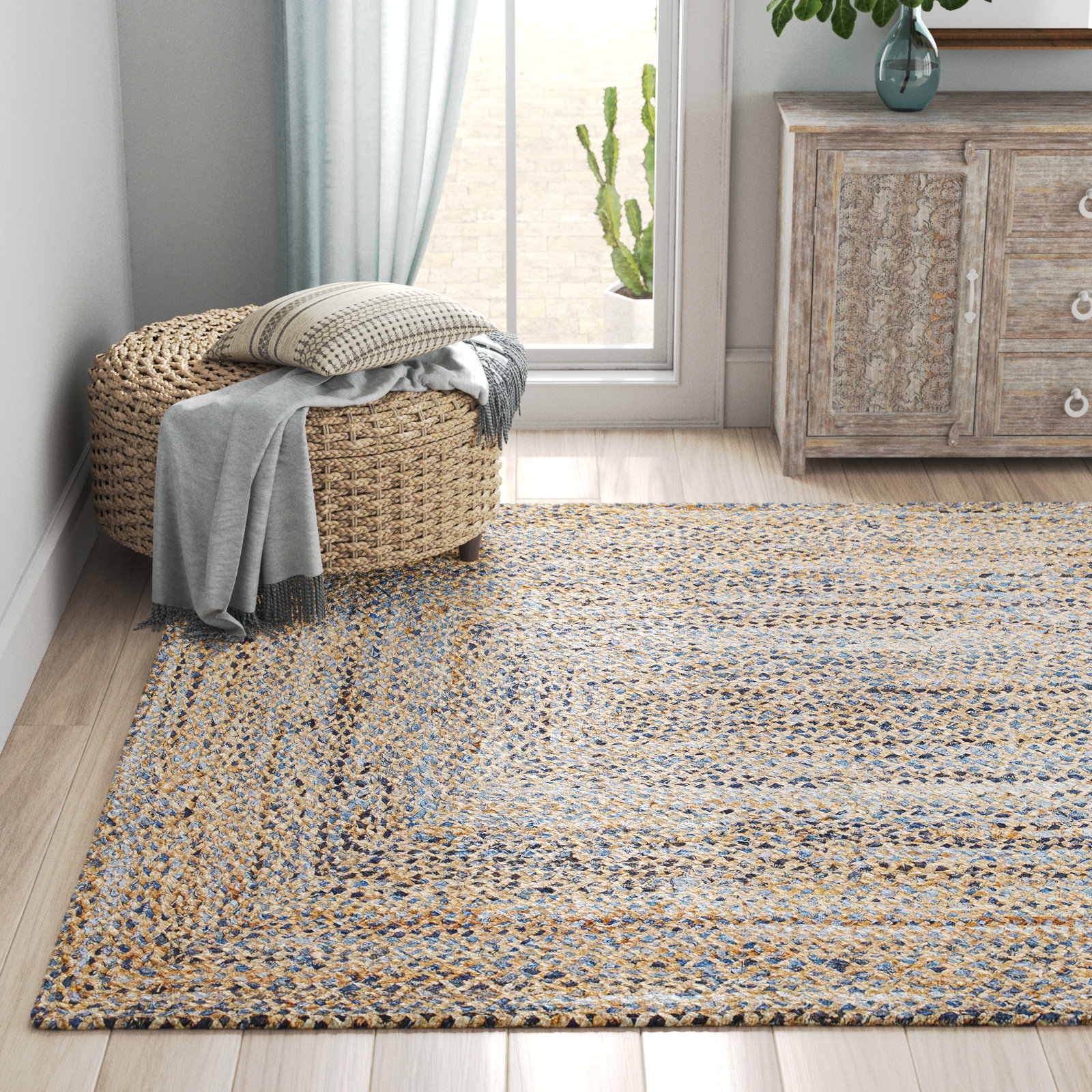 Mistana™ Destrie Handmade Braided Denim and Jute Blue/Beige Rug