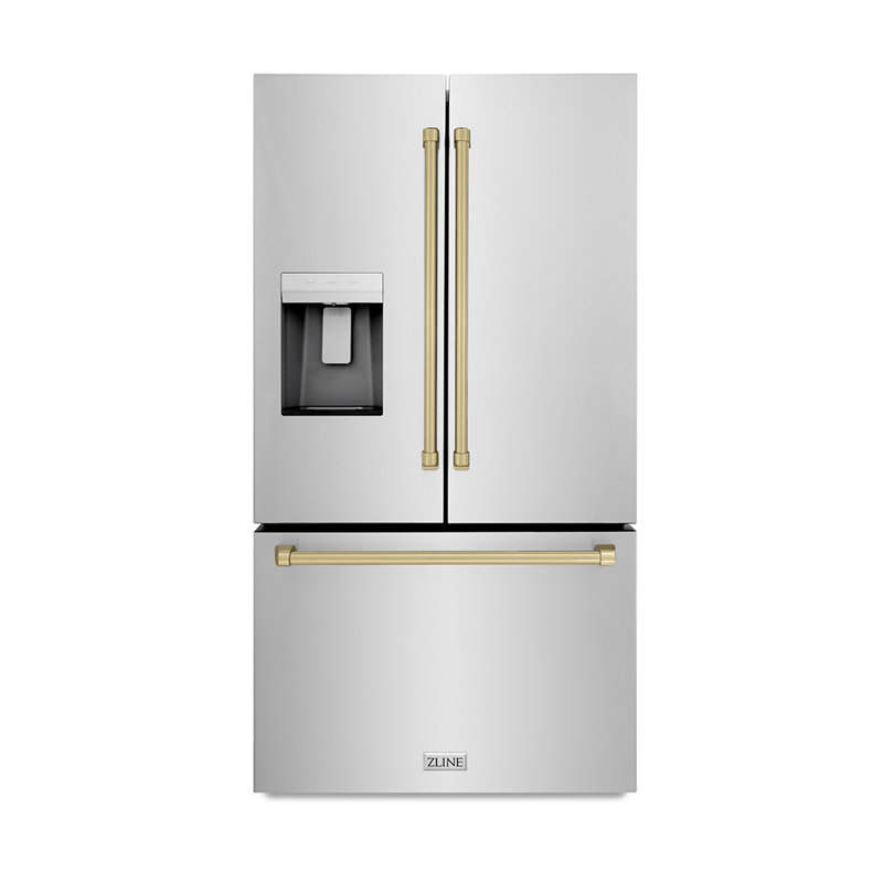 Zline 36 In. 28.9 Cu. Ft. Standard-depth French Door External Water Dispenser Refrigerator With Dual Ice Maker In Fingerprint Resistant Stainless Steel