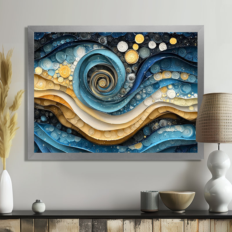 Weesner Temporal Flux Of Moon Abstract Spirals I - Abstract Spirals, art mural, Argent, Cadre simple, H 16 po x l 32 po