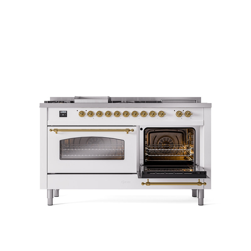 ILVE Nostalgie II 60 Dual Fuel Range, 5 Burners, Griddle, Frenchtop , Natural Gas, RAL Color/Brass