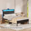 Structure de lit avec station de charge, lumières DEL, tête de lit tapissier, étagère de rangement à 2 niveaux-1040662038-1071383135