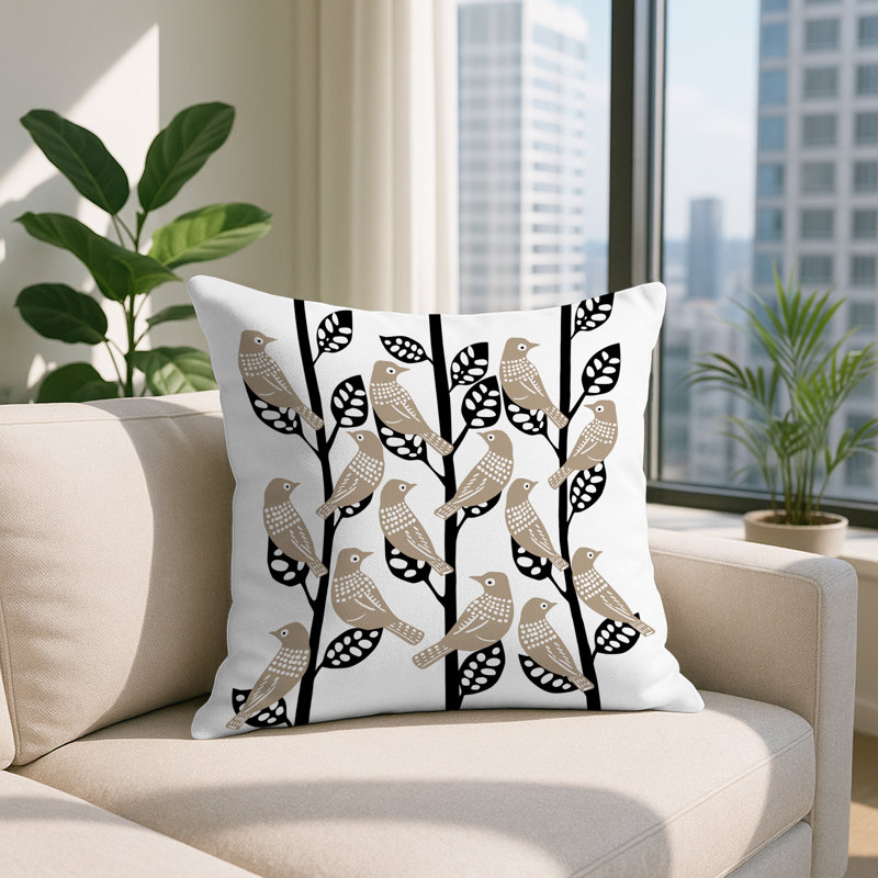 Oreiller carré réversible intérieur / extérieur Tanza Bird, Beige, Carré 19 po