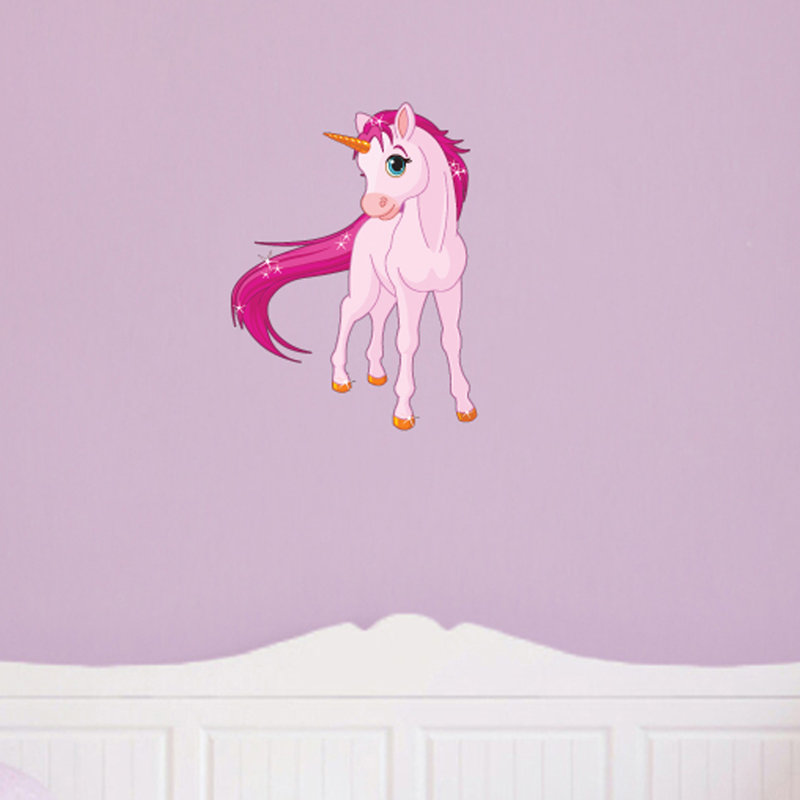 Décalcomanie murale licorne rose, H 24 po x l 18 po