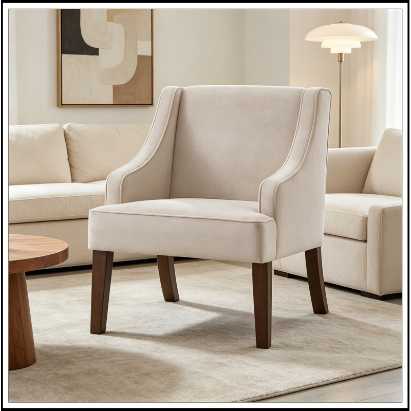 Fauteuil d'appoint moderne rembourré avec pieds en bois, taupe