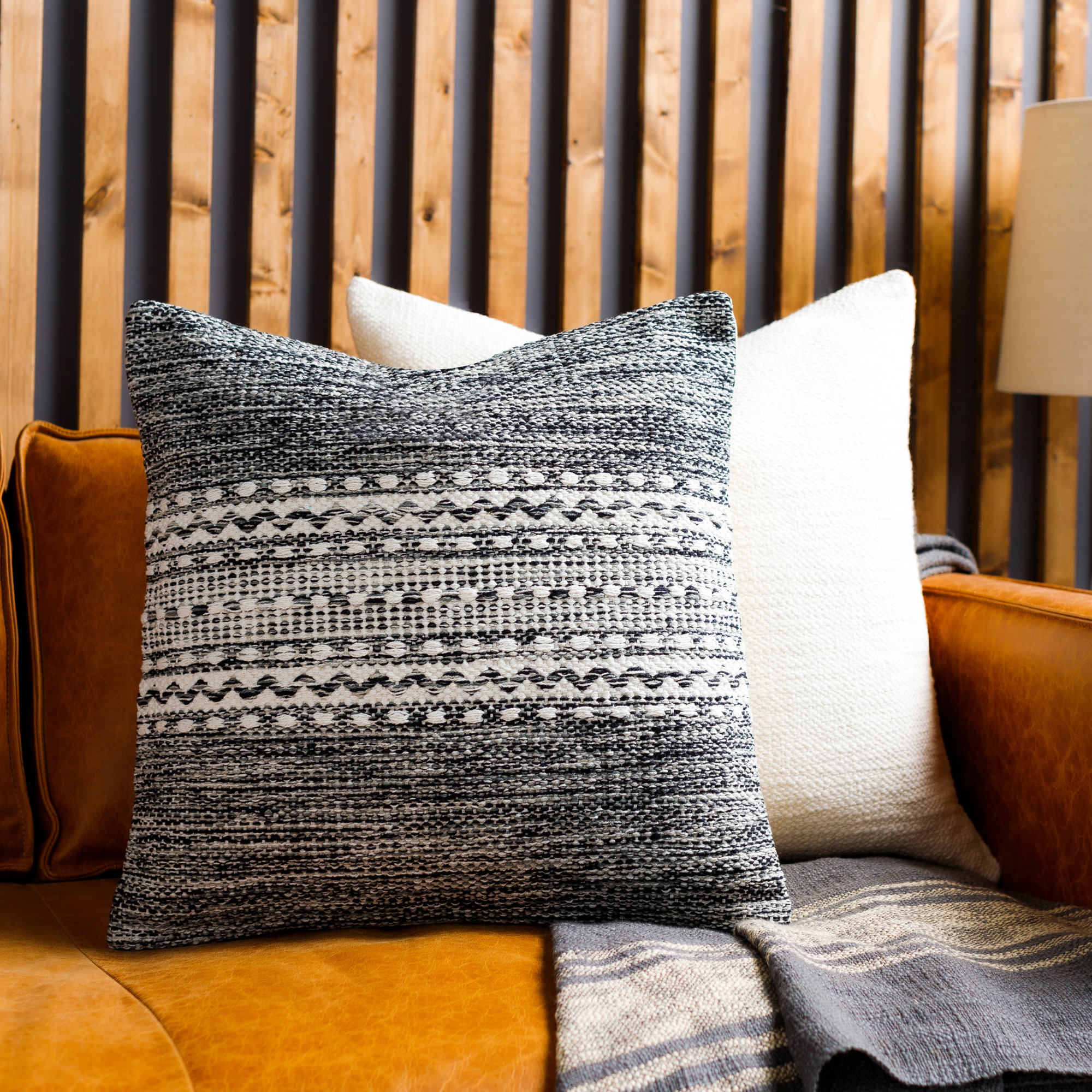 Julian Geometric Cotton Throw Pillow, Black/Charcoal, Polyester/Polyfill, 20" x 20"