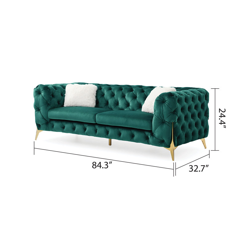 Canapé en velours 90 po Moorehead, Velours vert
