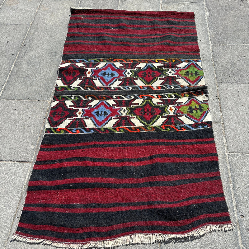 Tapis turc Oushak fabriqué à la main avec des motifs de rouge vif pour la décoration du vestibule