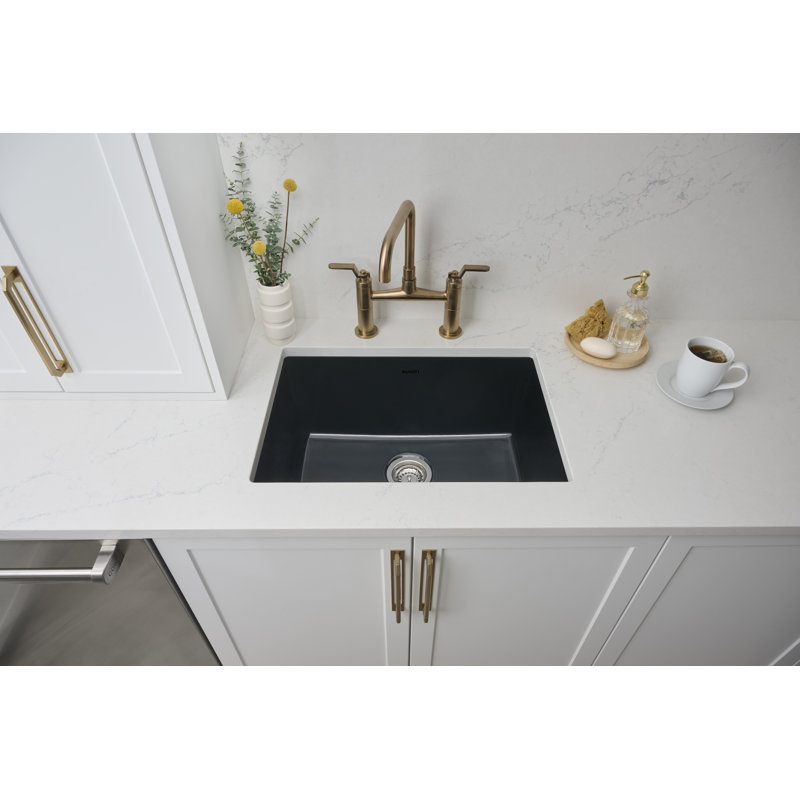 Ruvati 18'' W Single Bowl Fireclay Kitchen Sink, Glossy Black