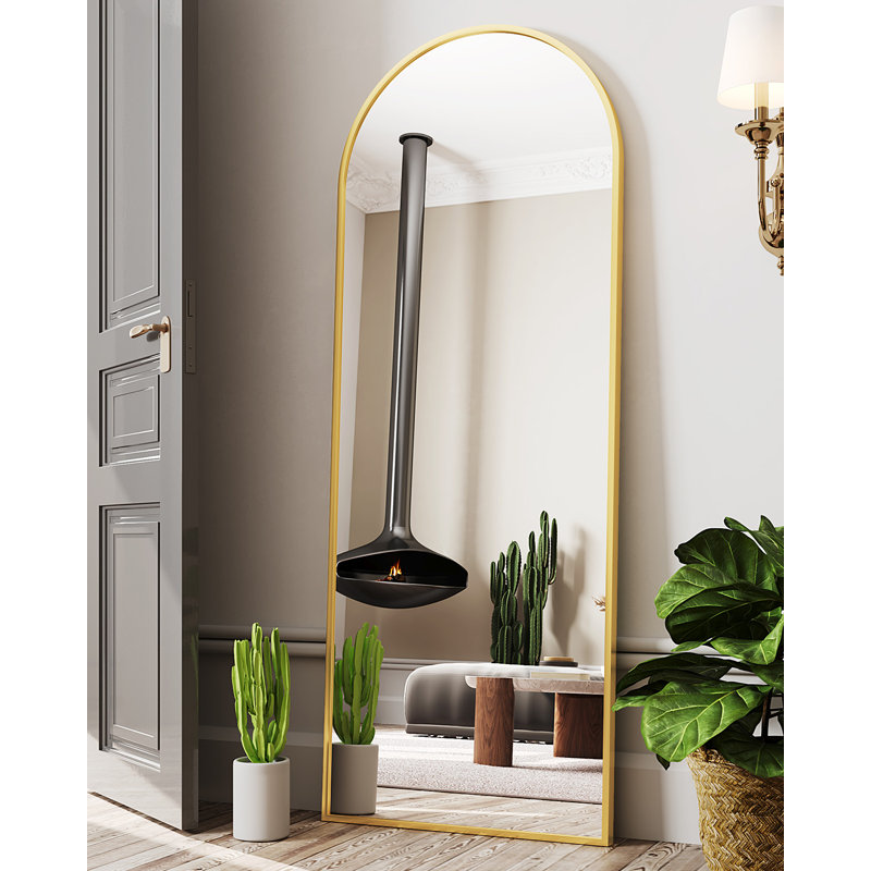 Miroir surdimensionné arqué en métal surdimensionné, 64 po x 21 po, Doré