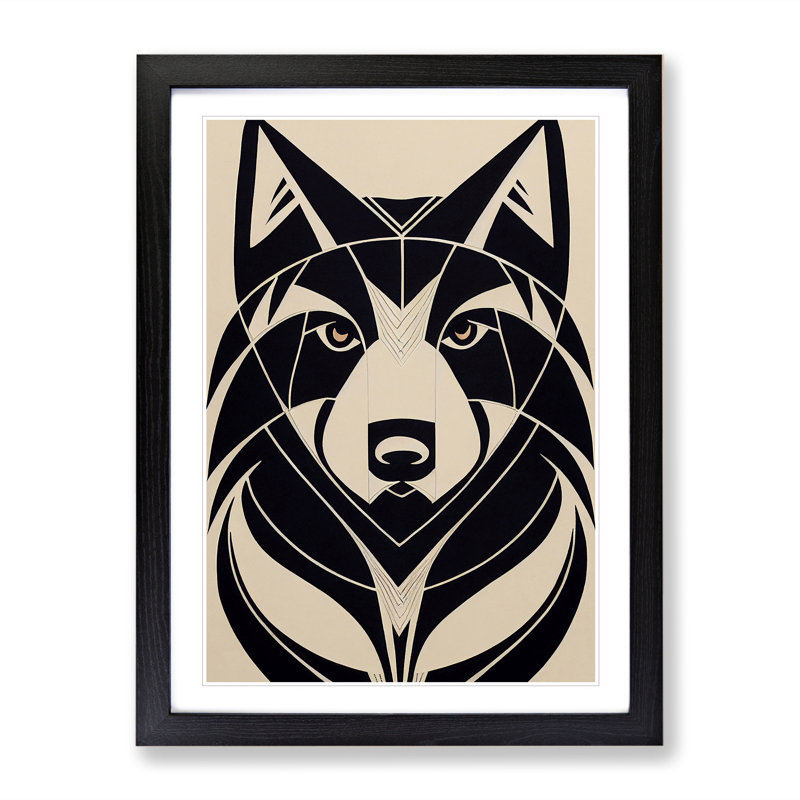 Wolf In Abstract No.3 - Wall Art, Black Framed Paper, 66cm H x 48cm W, White