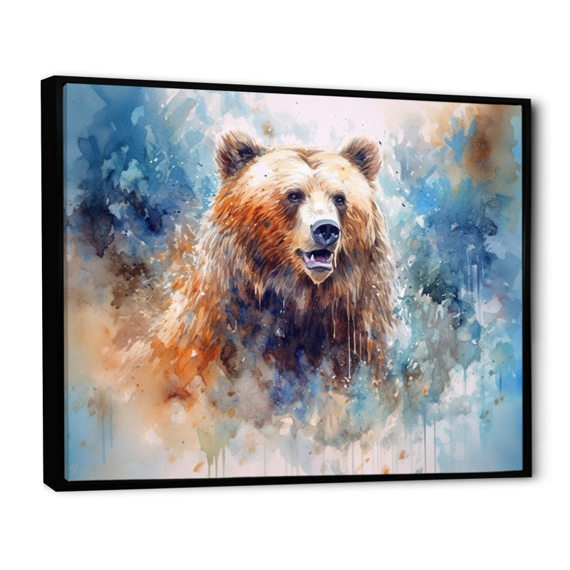 «Majestic Grizzly I» sur toile, Cadre flottant noir, H 12 po x l 20 po x P 1 po