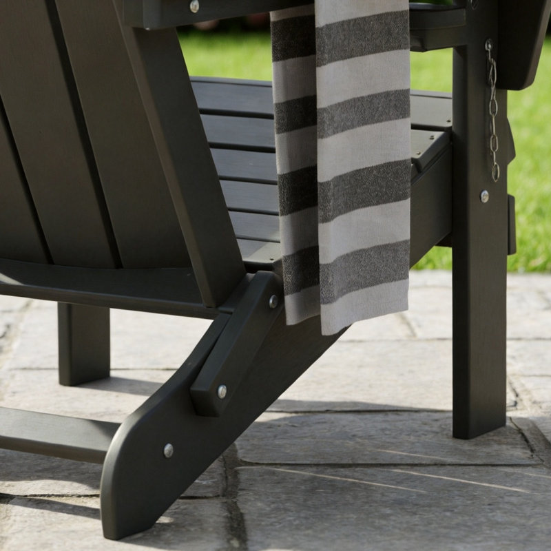 Gray, Folding Adirondack Chair, Wood Grain Composite Material, With Double Cup Holders, Outdoor Patio/Pool Lounge Chair.