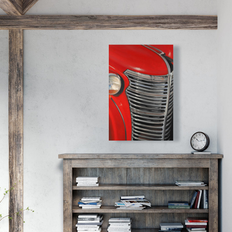Gros plan d'une grille de voiture des années 50 | Art mural rétro sur toile pour le salon