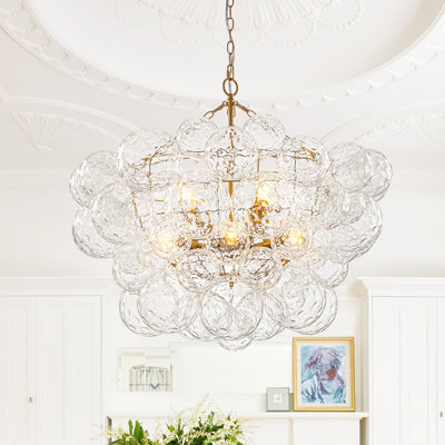 8 - Light Textured Hammered Glass Globe Chandelier