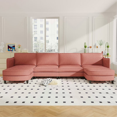 Canapé de grande taille à 141 places de 141,5 pouces, canapés en U avec repose-pieds mobile, accoudoirs avec poches, fauteuils en tissu modernes pour salon, appartement, bureau