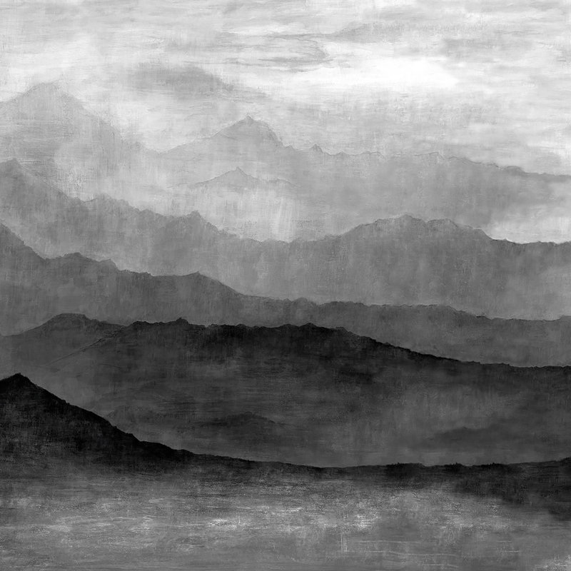 Romriell Misty Mountains Matte Wall Mural 250cm H x 318cm W, Grey