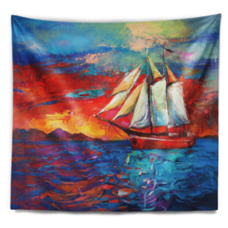 Tapisserie «Seascape Sail Ship Pendant Sunset», H 32 po x l 39 po