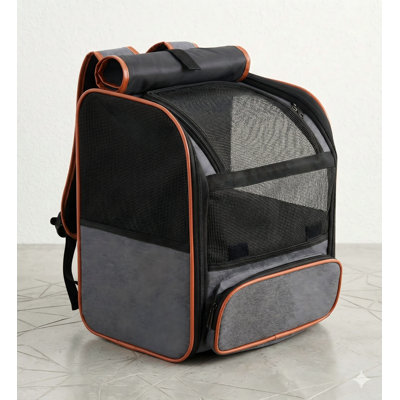 Feline Travel Backpack, Breathable and Foldable Carrier Designed for Cats, Small Dogs, and Rabbits Under 15 Pounds, Airline-Approved for Hiking, Travel, and Camping, Dark Gray Coloring