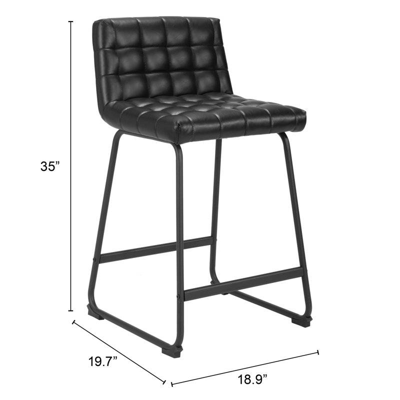 Pago Upholstered Counter Stool, Counter Stool (26.2" Seat Height), 100% Polyurethane-Black